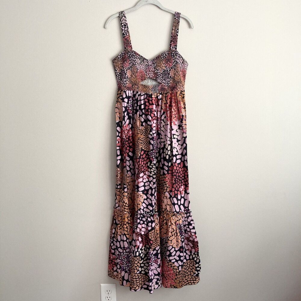 Anthropologie Geisha Designs Smocked Maxi Dress Size XS Cut Out Front - Picture 2 of 13
